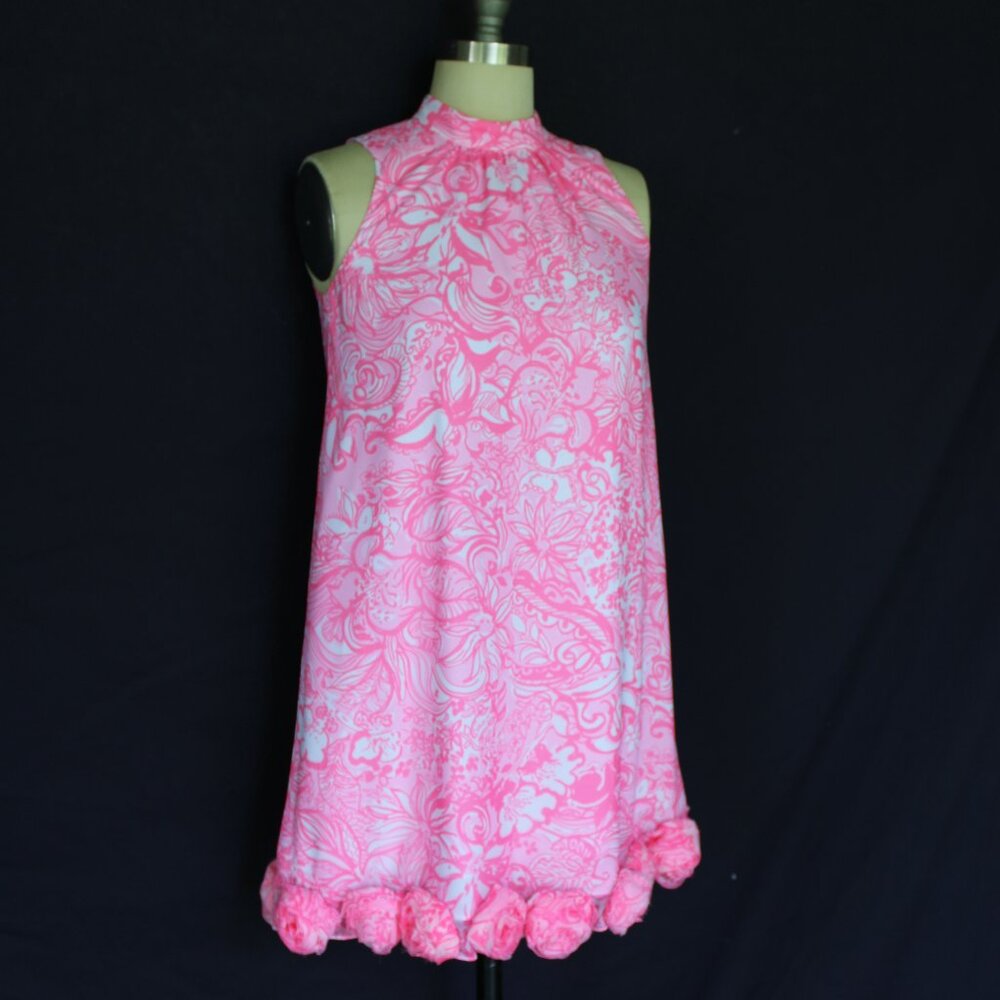 Lilly Pulitzer Linda dress Pink tropics Bunny hop Rose tunic swing rosette mod - Picture 6 of 11